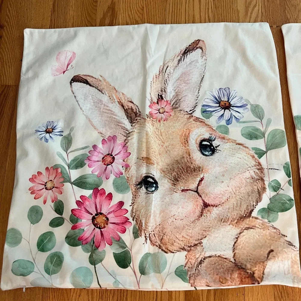 - 2 pillow covers bunny and eggs floral